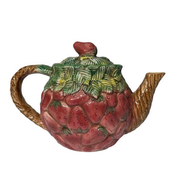 Takahashi Kitchen Takahashi Hand Painted Strawberry Teapot Vintage